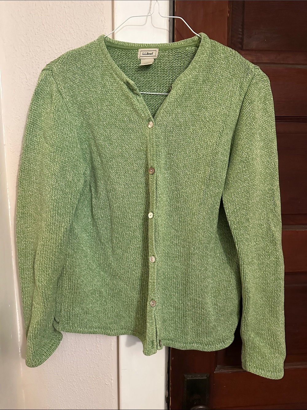 LL Bean Marled Green Cardigan Size Large